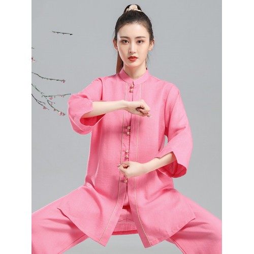 Tai Chi suit kung fu clothing for  female summer hemp middle sleeve morning exercise fitness suit martial arts suit performance Chinese style Tai Chi clothing